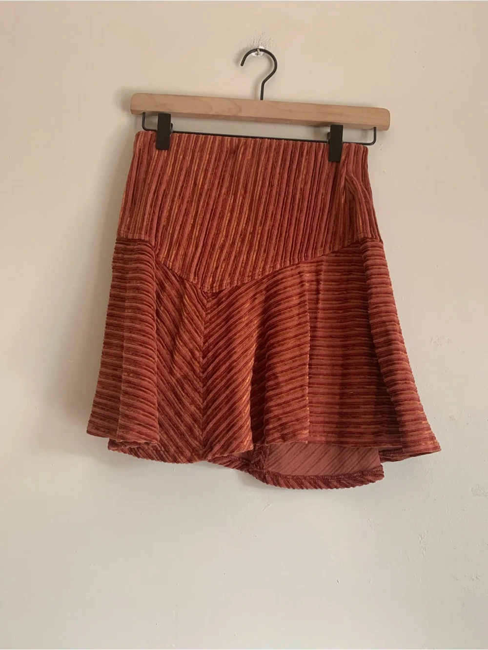 Free People Ribbed Velvet Rust Skater Skirt Women Size Small Mini Fall